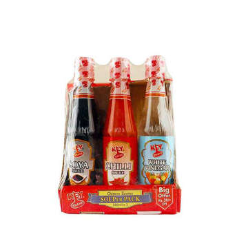 Picture of KEY BRAND TRIO PACK SAUCES SOYA  CHILLI  WHITE VINEGER 300 GM