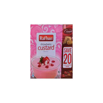 Picture of RAFHAN STRAWBERRY CUSTARD 275GM FREE CANDI BISCUITS INSIDE