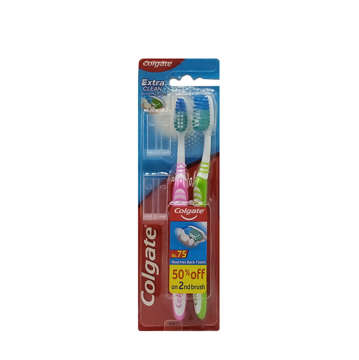 Picture of COLGATE-PALMOLIVE TOOTH BRUSH EXTRA CLEAN TWIN PACK PCS 