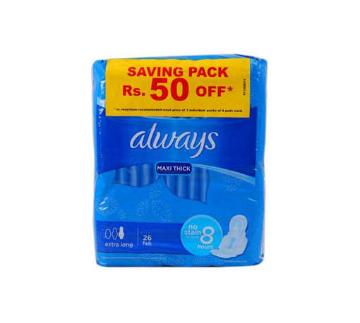 Picture of ALWAYS PADS  MAXI THICK  EXTRA LONG 26 PADS SUPER SAVING(T5TRIO) PCS 