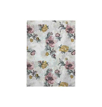 Picture of KW BED SHEET SET DOUBLE FLOWERS PRINTED WHITE, PINK, YELLOW AND GRAY (POLY COTTON)