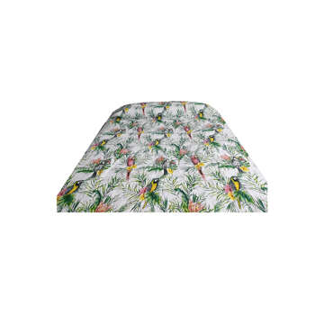 Picture of SILENT NIGHT BED SPREAD DOUBLE FLOWERS & BIRD PRINTED WHITE, GREEN, BLUE AND YELLOW (T-144)