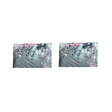Picture of KW PILLOW COVER PAIR FLOWERS PRINTED GRAY-GREEN, PINK, WHITE AND BLACK