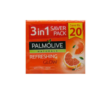 Picture of PALMOLIVE SOAP REFRESHING GLOW CITRUS & CREAM ORANGE 3 IN 1 PACK SAVE RS.20 100 GM 