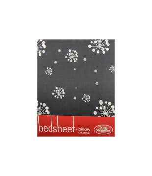Picture of SILENT NIGHT BED SHEET SET DOUBLE DANDELIONS PRINTED BLACK AND WHITE (T-144)