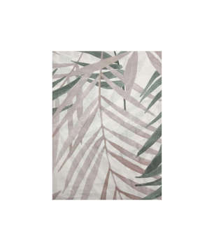Picture of SILENT NIGHT BED SHEET SET DOUBLE PALM LEAVES PRINTED WHITE, PINK AND GREEN (T-144)