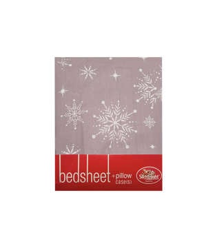 Picture of SILENT NIGHT BED SHEET SET DOUBLE SNOW FLAKES PRINTED PALE PURPLE AND WHITE (T-144)