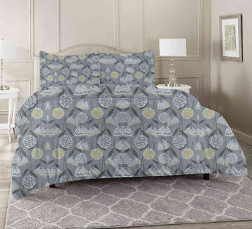 Picture of ARSHAD HOMES BED SHEET SET KING FLORAL PRINTED GRAY, WHITE, BLACK AND GOLDEN