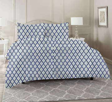Picture of SILENT NIGHT BED SHEET SET DOUBLE FENCE PRINTED WHITE AND NAVY BLUE (T-144)
